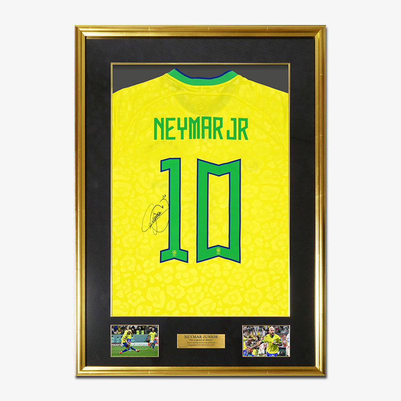 ネイマール直筆サイン入りブラジル代表2022ホームユニフォーム特製フレーム-THE DUGOUT